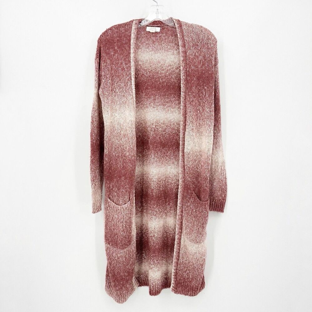 Sun & Shadow Womens Duster Cardigan Sweater‎ S Pink Ombre Open Front Long Sleeve